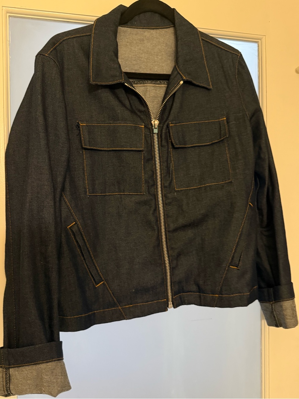 Dark Blue Denim Zip-Front Shirt Jacket